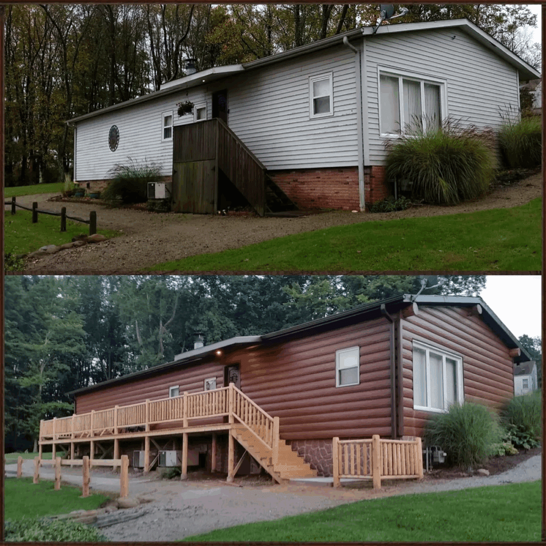 Rustic wooden house with ramp entrance